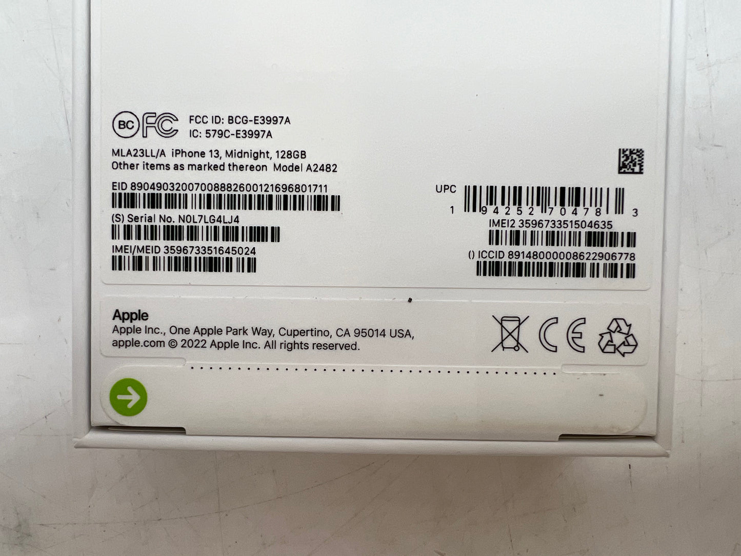 Apple iPhone 13 128 GB Midnight A2482 (Unlocked) Dual SIM (SIM + eSIM)) - New