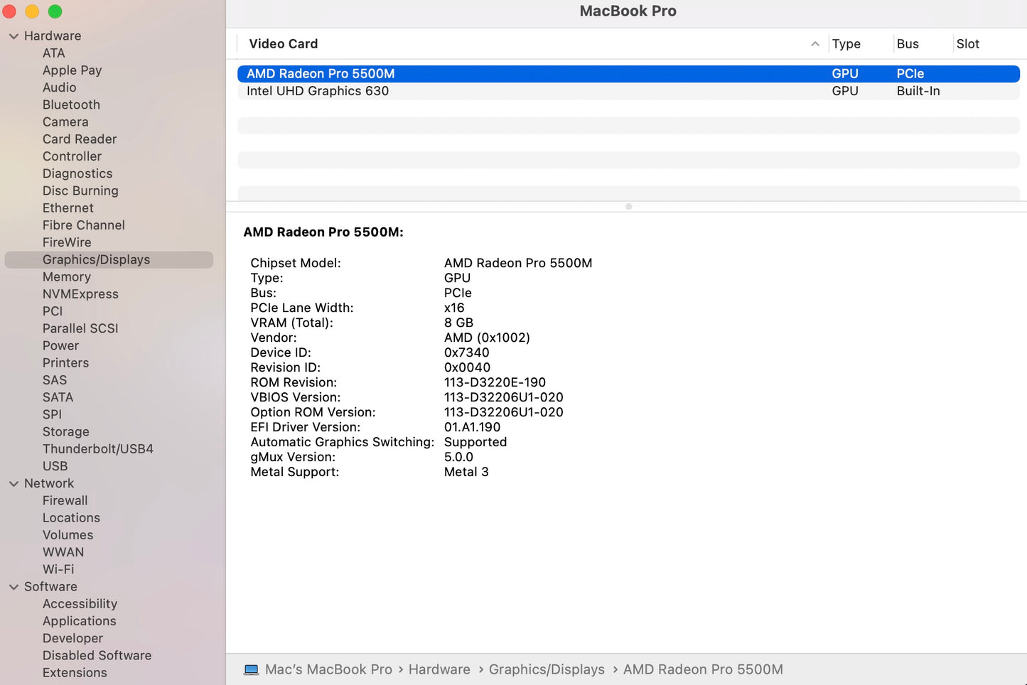 Apple 2019 MacBook Pro 16" 2.3GHz i9 32GB RAM 1TB SSD RP5500M 8GB - Very Good