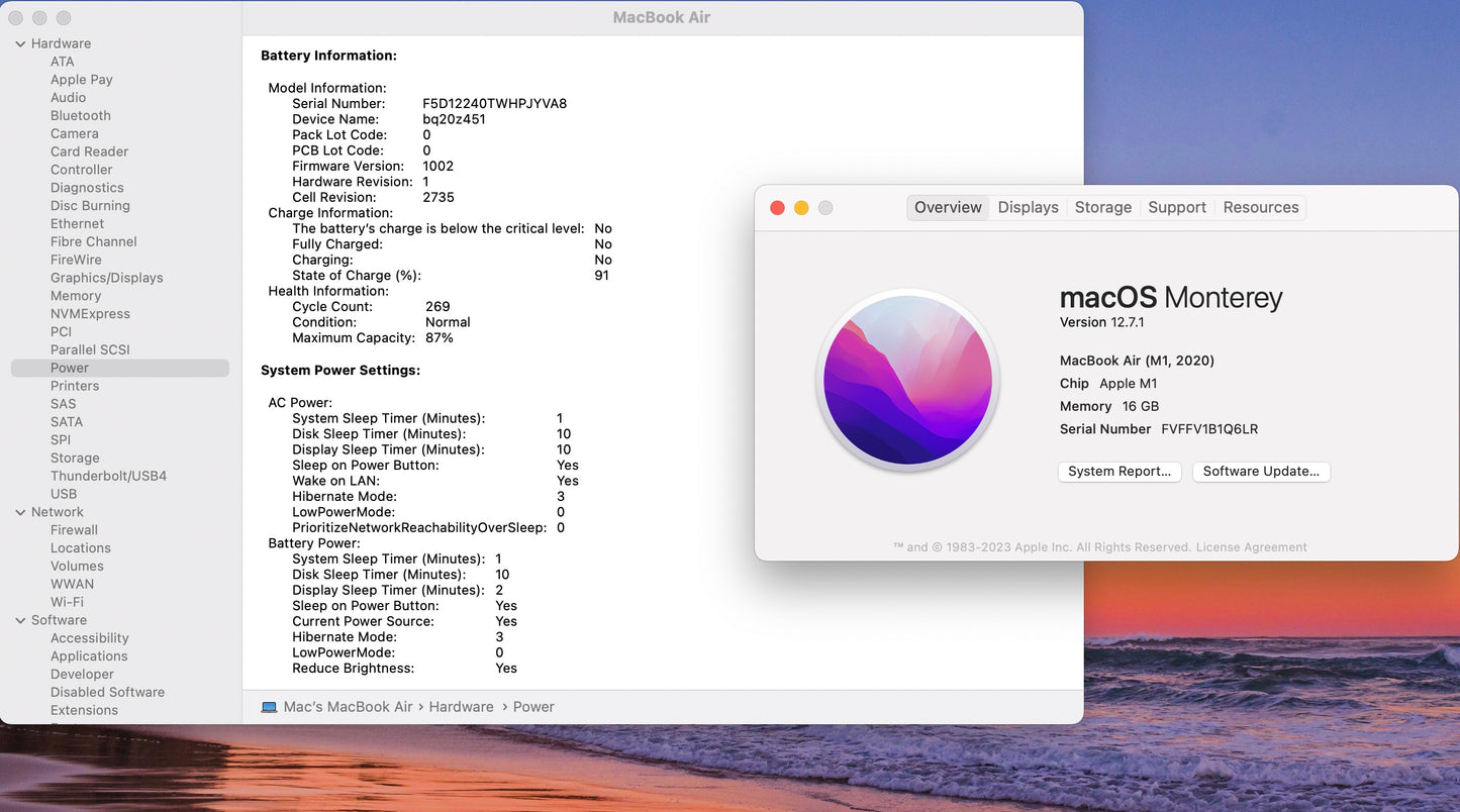 Apple 2020 MacBook Air M1 3.2GHz (7-Core GPU) 16GB RAM 256GB SSD - Very good