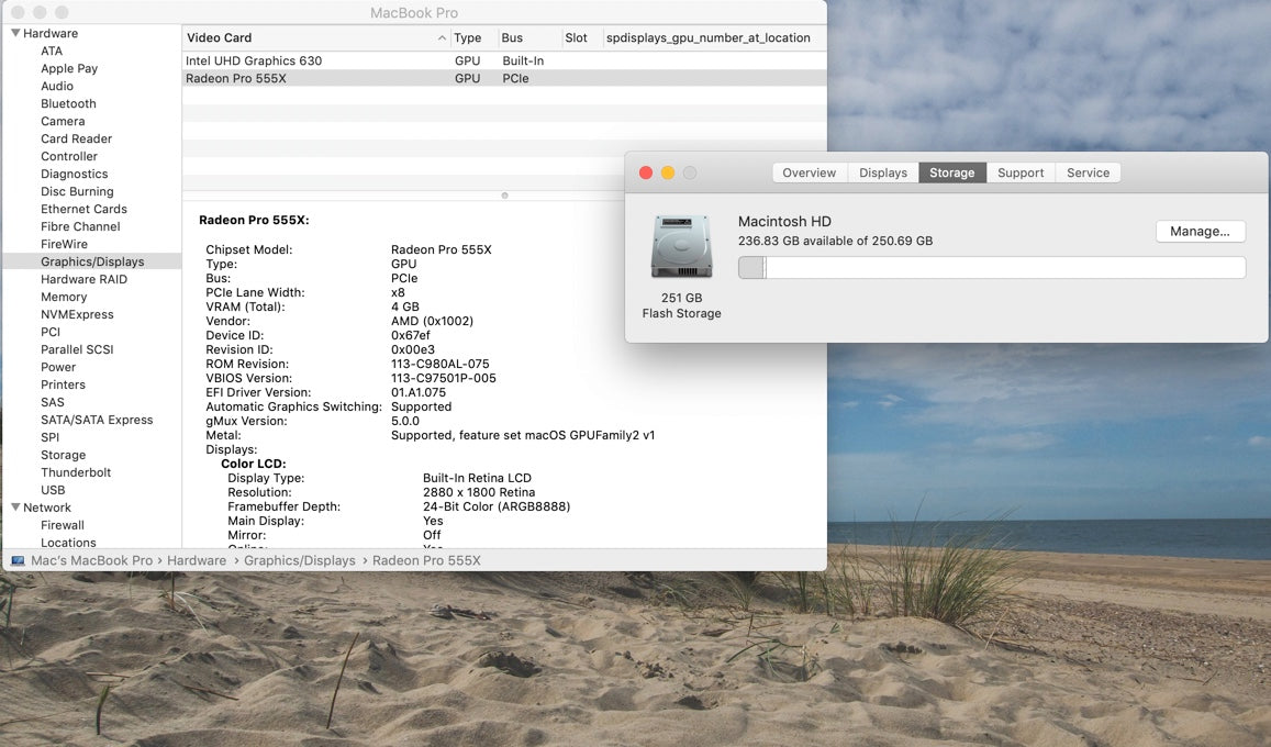 Apple 2019 MacBook Pro 15" 2.6GHz i7 16GB RAM 256GB SSD RP555X 4GB - Very Good