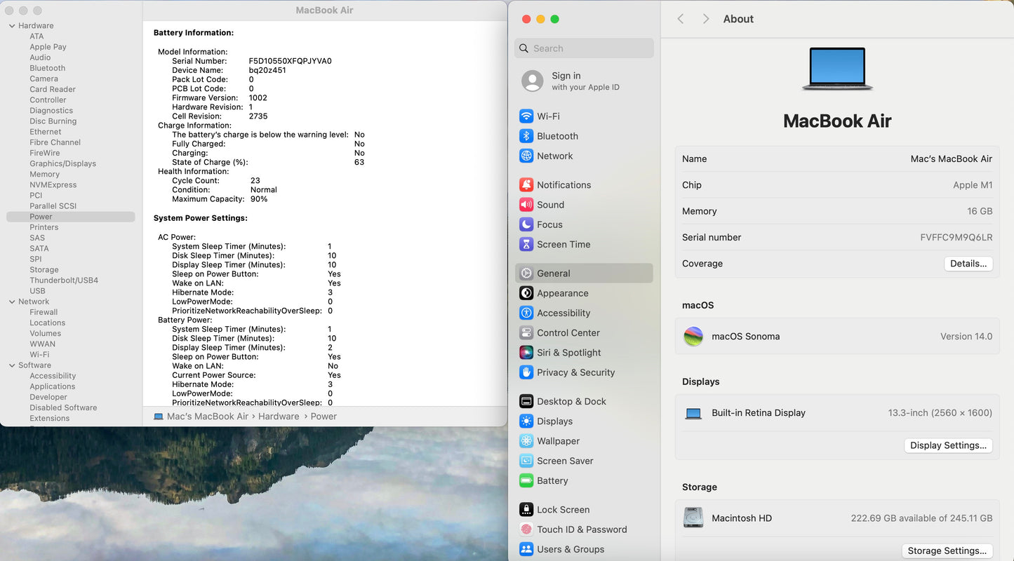 Apple 2020 MacBook Air M1 3.2GHz (7-Core GPU) 16GB RAM 256GB SSD - Very good