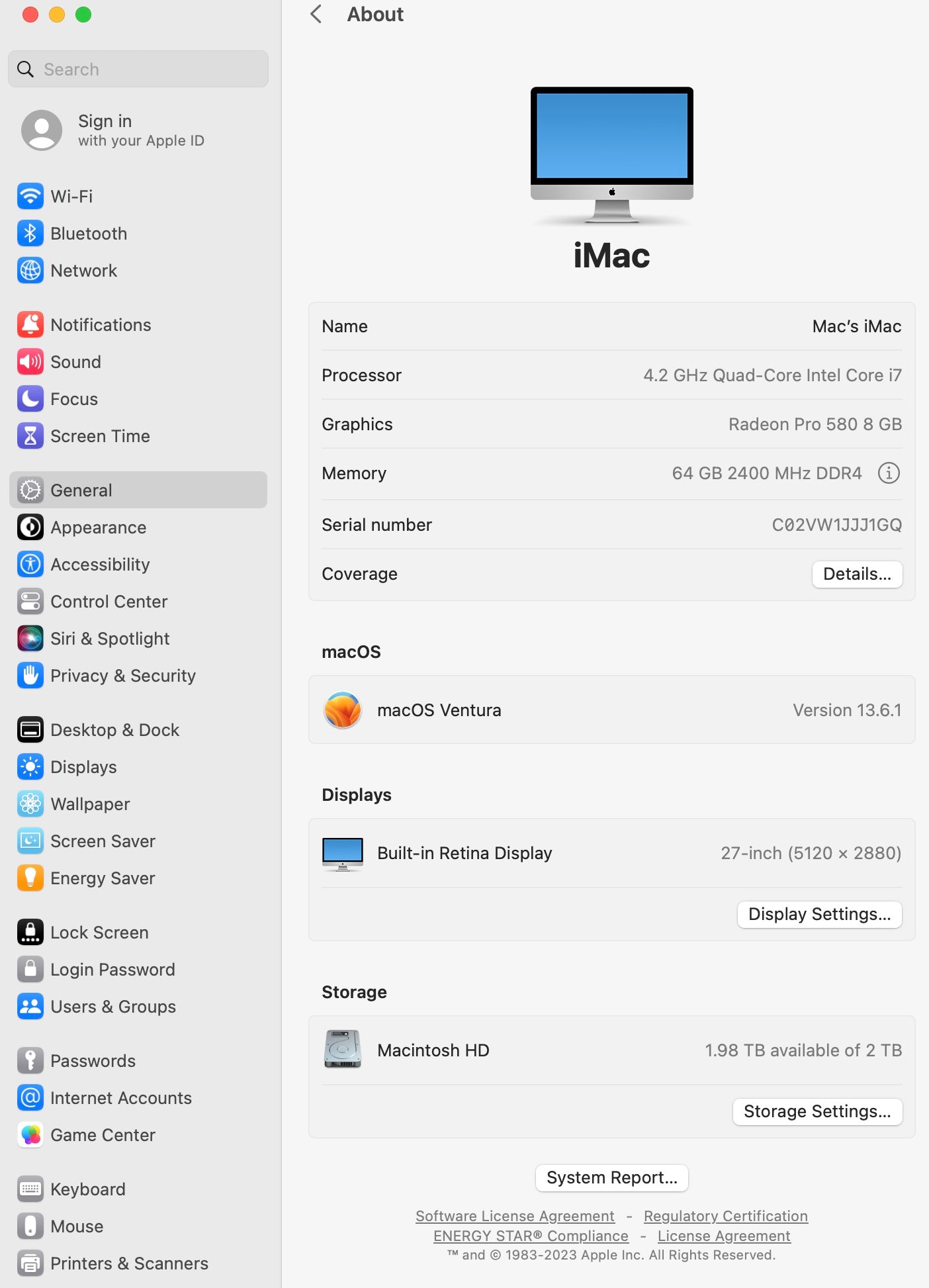 Apple 2017 iMac 27 in 5K 4.2GHz i7 64GB RAM 2TB SSD RP580 8GB - Excellent