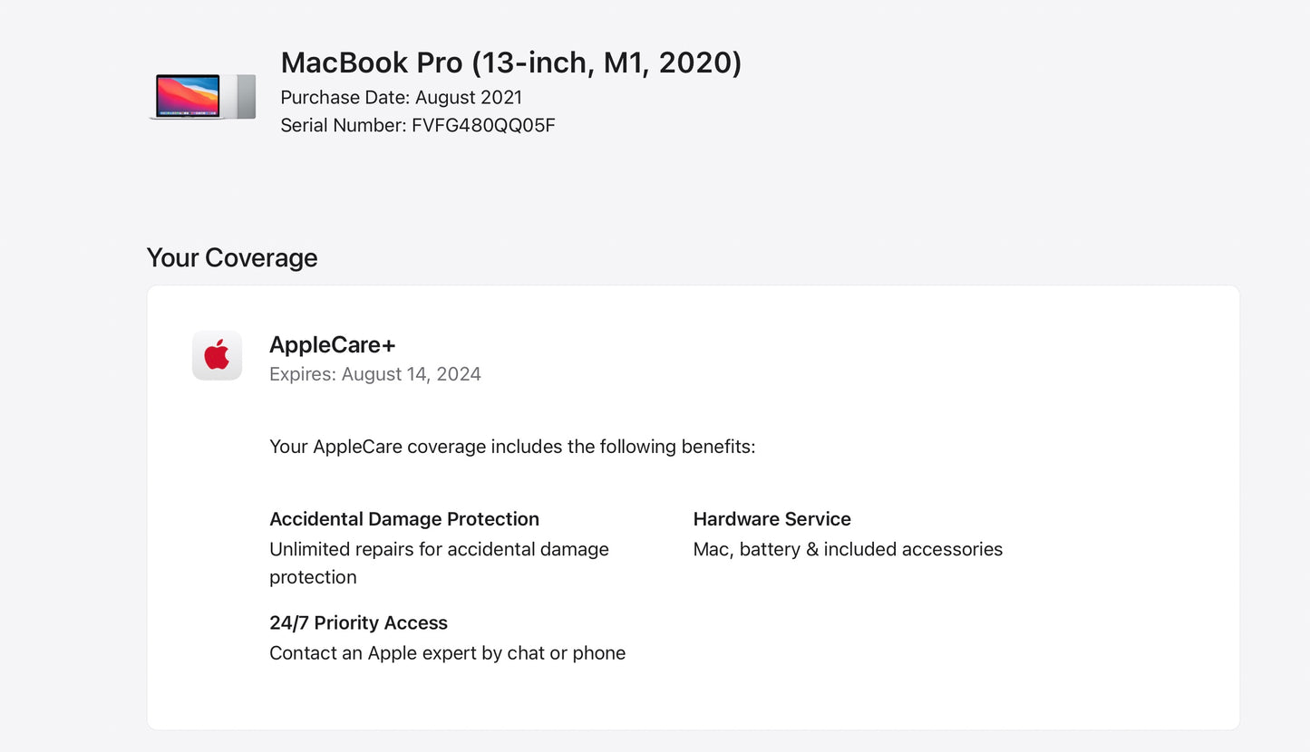 Apple 2020 MacBook Pro 13 in M1 (8-Core GPU) 8GB RAM 512GB SSD AC+ - Excellent