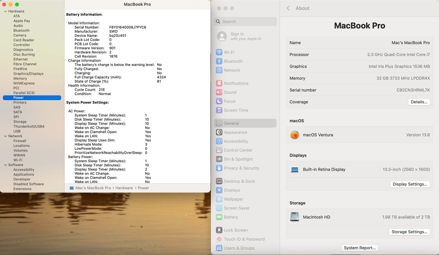 Apple 2020 MacBook Pro 13 in 2.3GHz i7 32GB RAM 2TB SSD IIPG1536 - Very Good