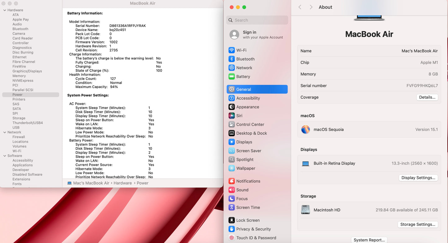Apple 2020 MacBook Air M1 3.2GHz (7-Core GPU) 8GB RAM 512GB SSD - Very good