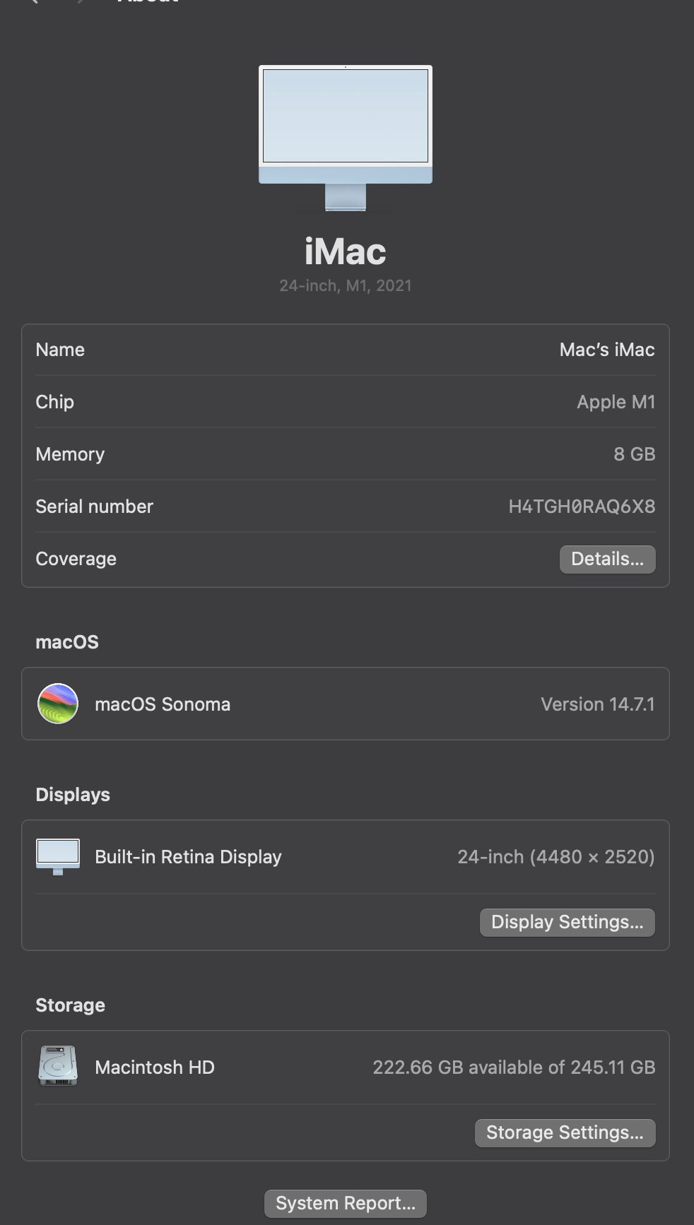 Apple 2021 iMac 24" M1 3.2GHz (8-Core-GPU) 8GB RAM 256GB SSD - Excellent