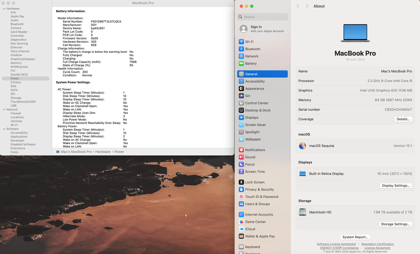 Apple 2019 MacBook Pro 16" 2.3GHz i9 64GB RAM 2TB SSD RP5500M 4GB - Very good