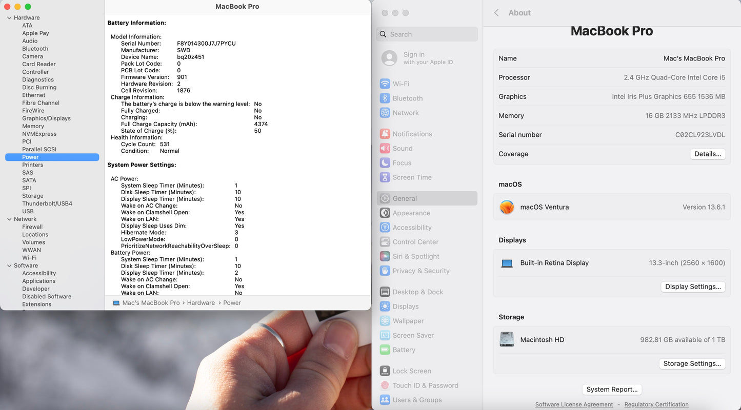 Apple 2019 MacBook Pro 13 in 2.4GHz i5 16GB RAM 1TB SSD IIPG655 - Very Good