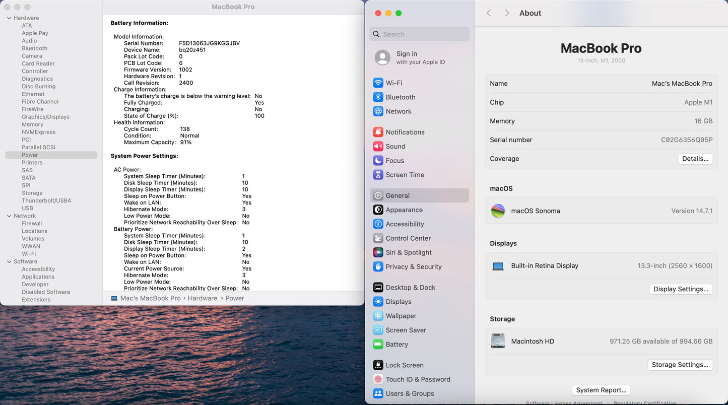 Apple 2020 MacBook pro 13" M1 3.2GHz (8-Core GPU) 16GB RAM 1TB SSD Very Good