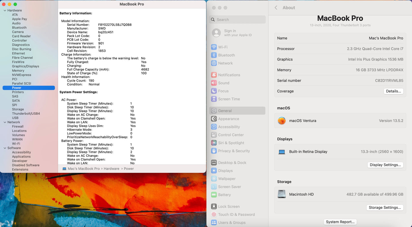Apple 2020 MacBook Pro 13 in 2.3GHz i7 16GB RAM 512GB SSD IIPG1536 - Very Good