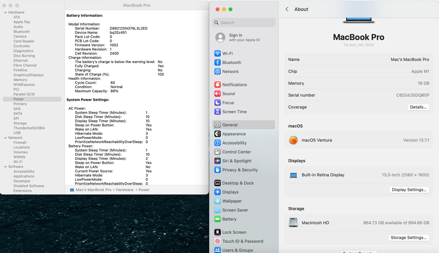 Apple 2020 MacBook pro 13" M1 3.2GHz (8-Core GPU) 16GB RAM 1TB SSD READ