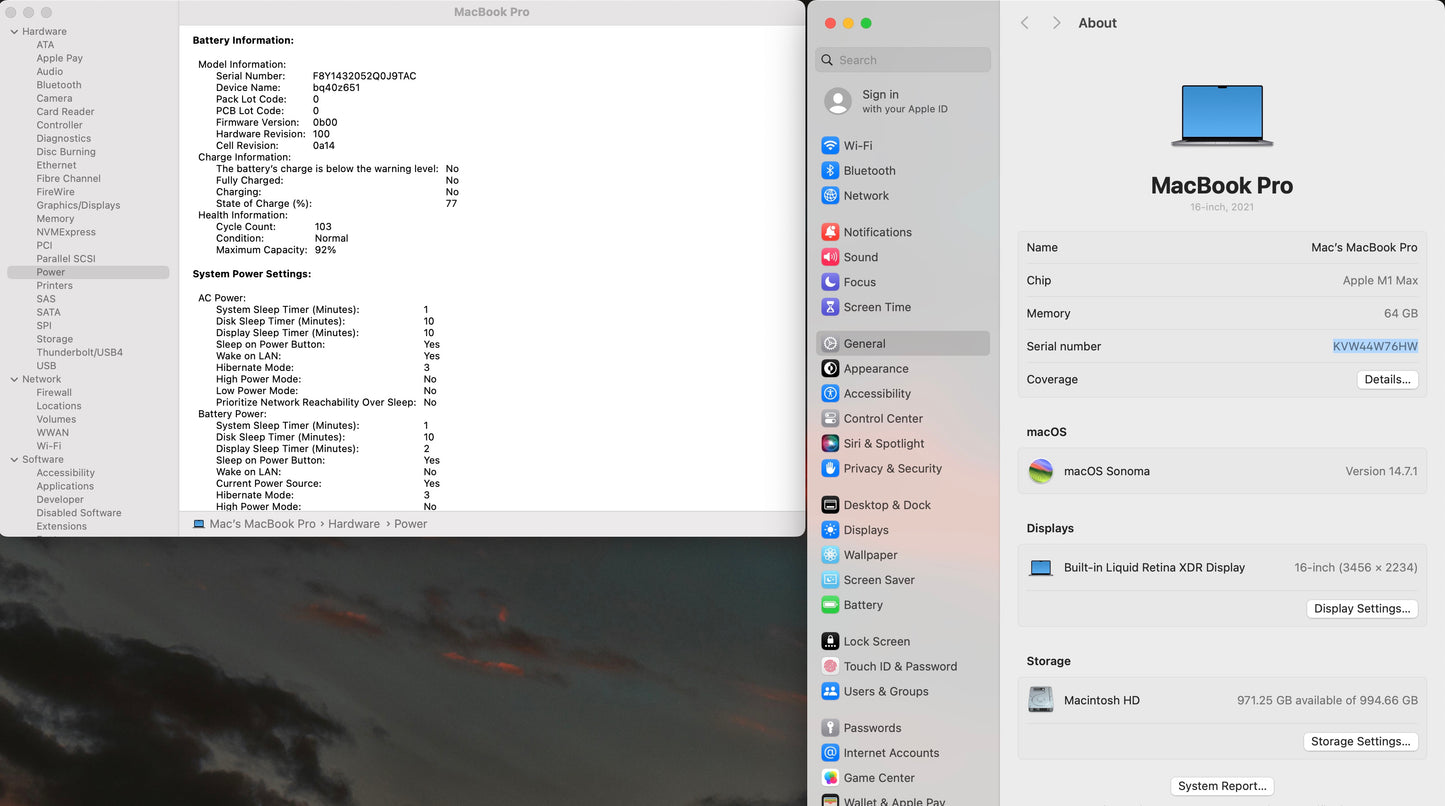 Apple 2021 MacBook Pro 16" M1 Max (24-Core GPU) 64GB RAM 1TB SSD - Very good