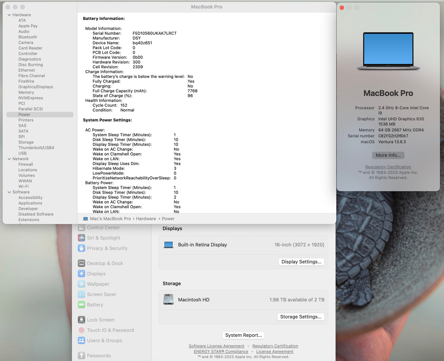 Apple 2019 MacBook Pro 16 in 2.4GHz i9 64GB RAM 2TB SSD RP5500M 4GB - Very Good