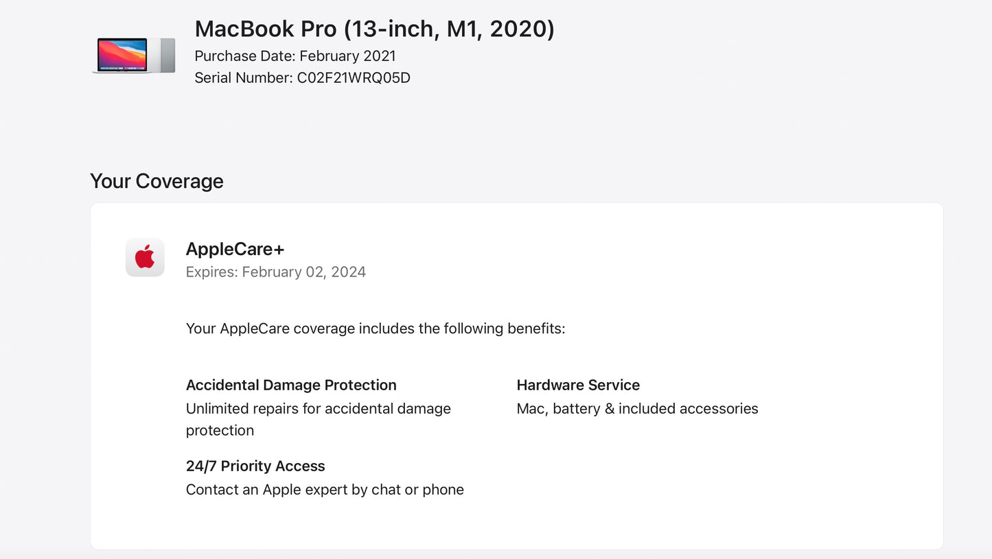 Apple 2020 MacBook Pro 13" M1 (8-Core GPU) 8GB RAM 256GB SSD AC+ - Very Good