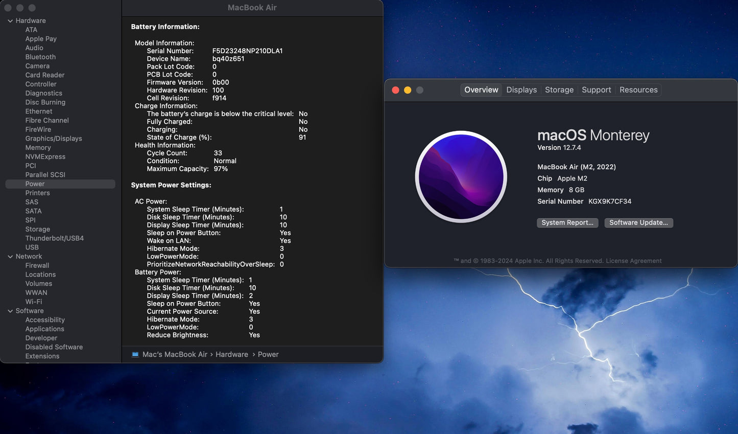 Apple 2022 MacBook Air M2 13.6" (10-Core GPU) 8GB RAM 512GB SSD AC+ - Excellent