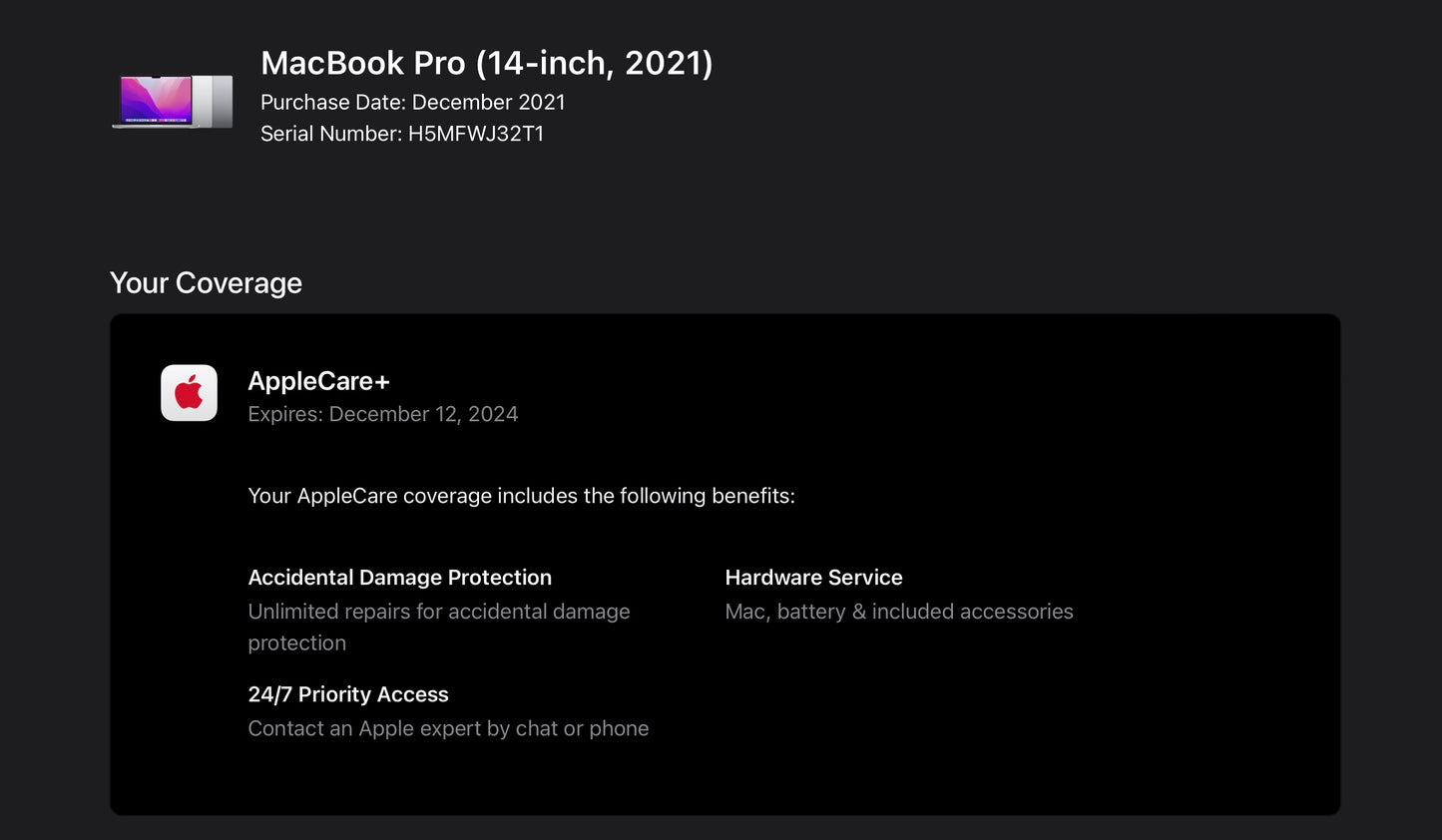 Apple 2021 MacBook Pro 14" M1 Pro (14-Core GPU) 16GB RAM 512GB SSD AC+ - Good