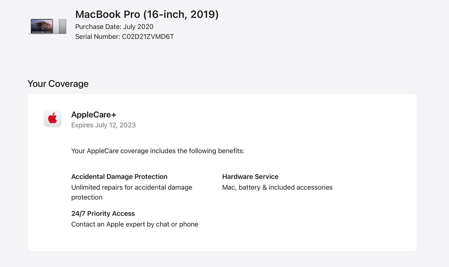 Apple 2019 MacBook Pro 16in TB 2.3GHz 8-Core i9 32GB RAM 2TB SSD RP5500M 4GB AC+