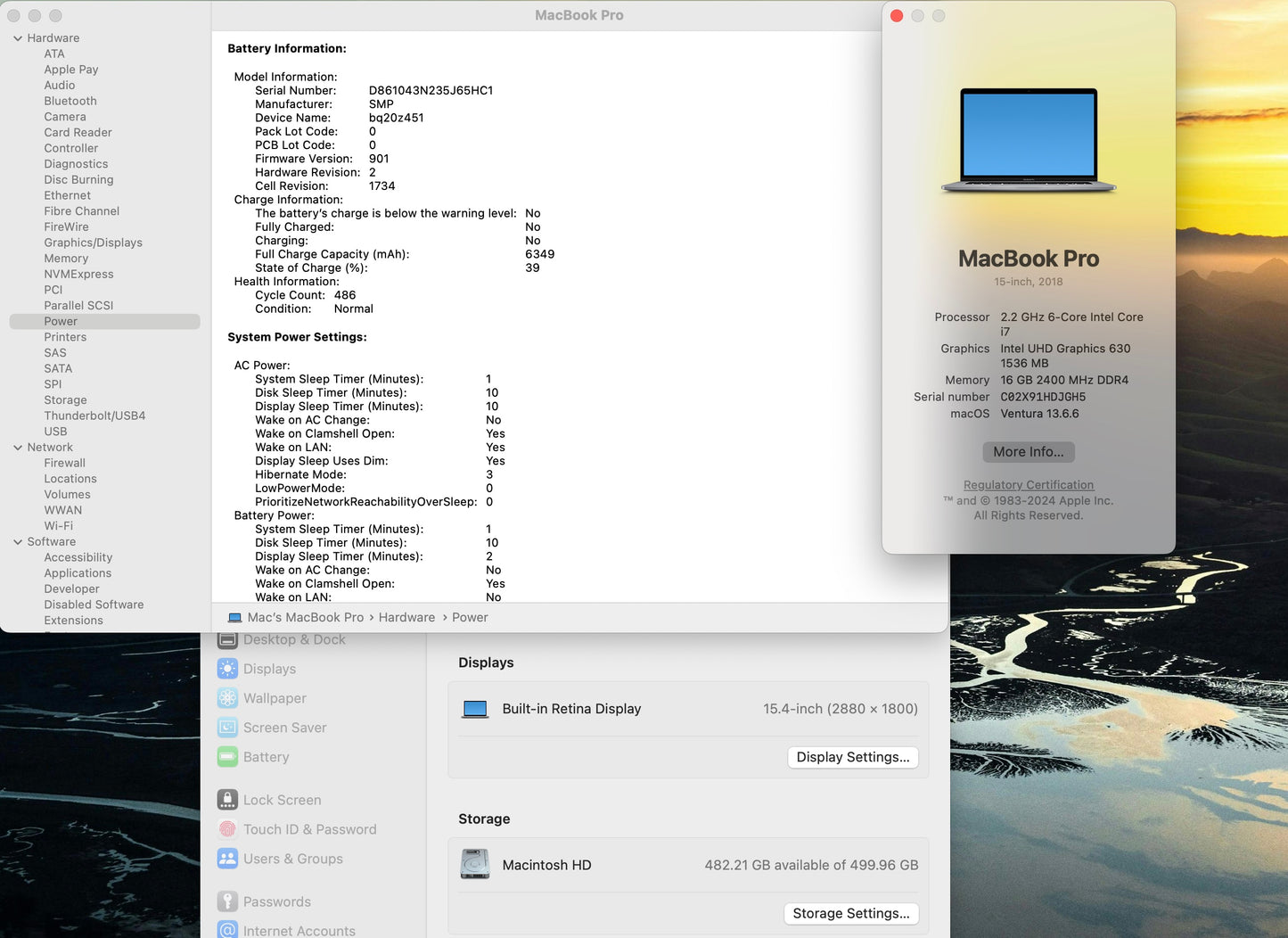 Apple 2018 MacBook Pro 15" TB 2.2GHz i7 16GB RAM 512GB SSD RP555X 4GB