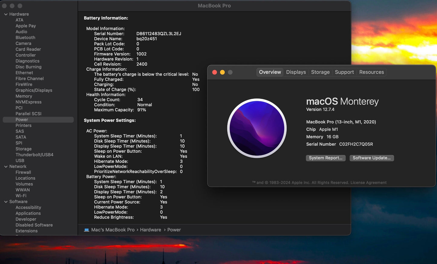 Apple 2020 MacBook pro 13" M1 3.2GHz (8-Core GPU) 16GB RAM 512GB SSD - Excellent