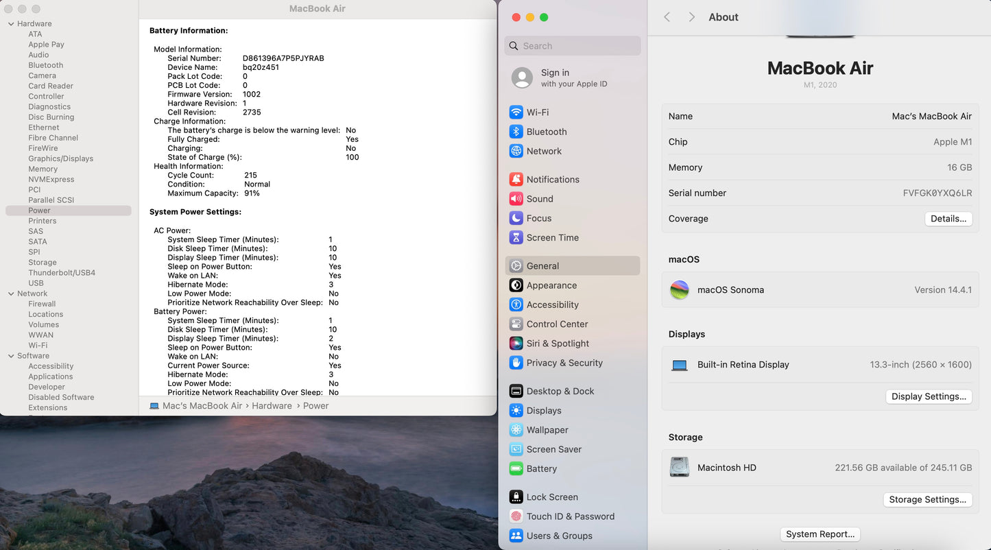 Apple 2020 MacBook Air M1 3.2GHz (7-Core GPU) 16GB RAM 256GB SSD - good
