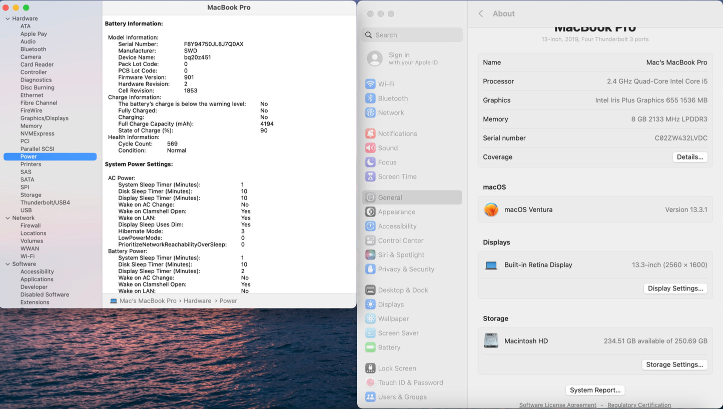 Apple 2019 MacBook Pro 13 in TB 2.4GHz i5 8GB RAM 256GB SSD IIPG655 - Very Good