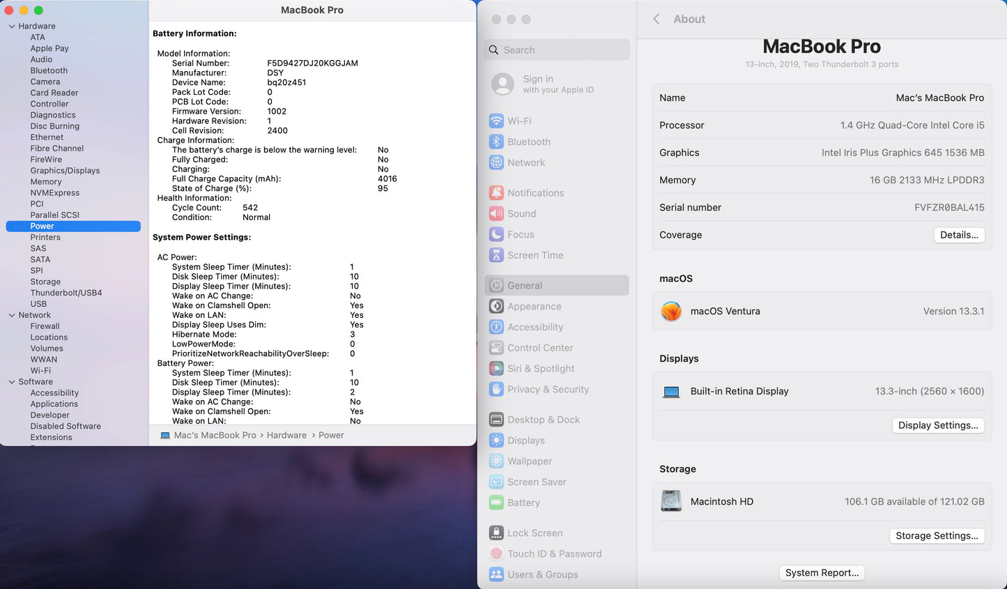 Apple 2019 MacBook Pro 13 in TB 1.4GHz i5 16GB RAM 128GB SSD IIPG645 - Very Good