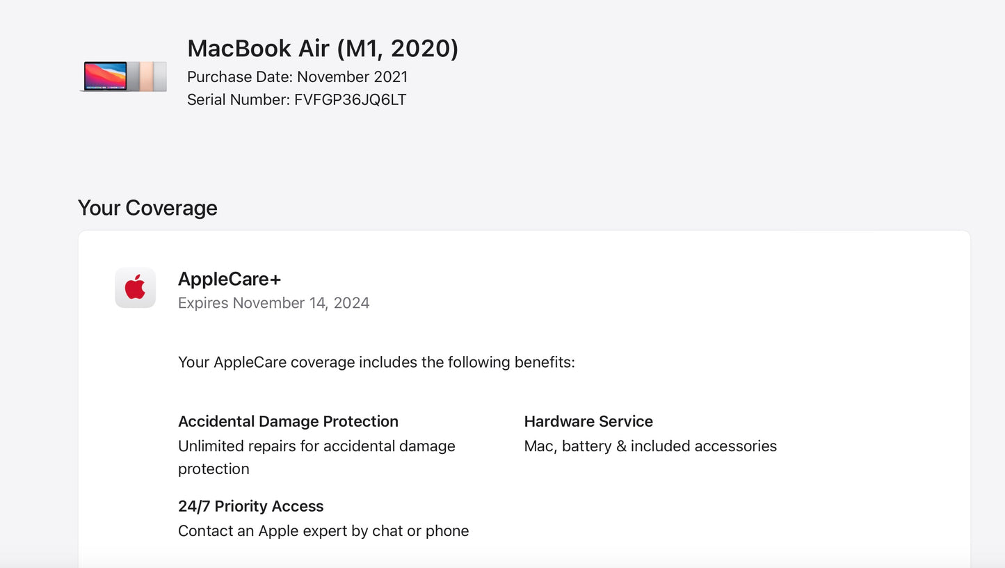 Apple 2020 MacBook Air M1 3.2GHz (8-Core GPU) 16GB RAM 1TB SSD AC+ - Very Good