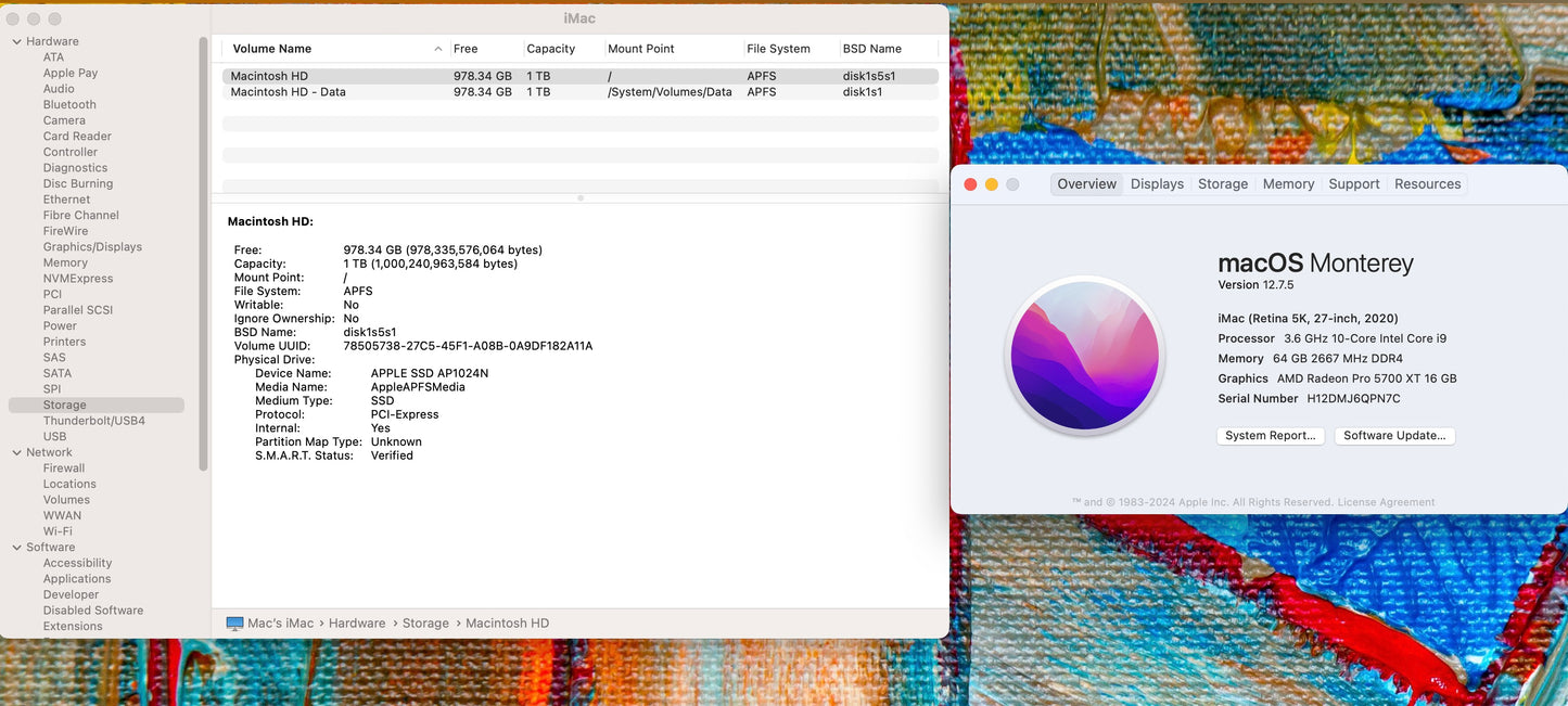 Apple 2020 iMac 27" 5K 3.6GHz i9 64GB RAM 1TB SSD RP5700XT 16GB - Very good