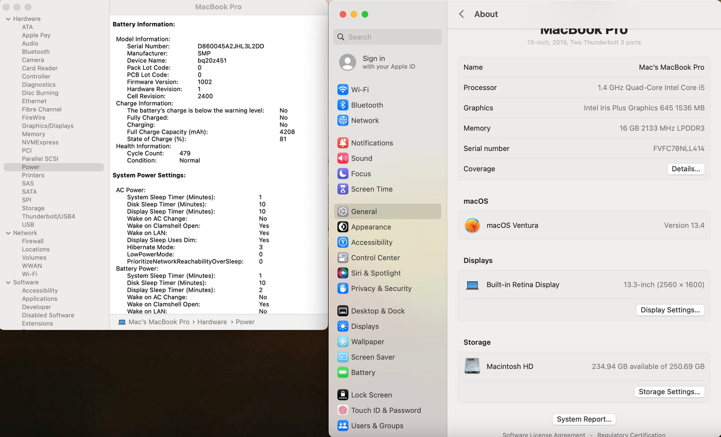 Apple 2019 MacBook Pro 13 in 1.4GHz i5 16GB RAM 256GB SSD IIPG645 - Good