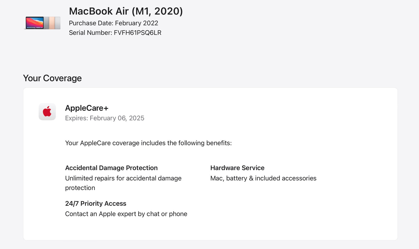 Apple 2020 MacBook Air M1 3.2GHz (7-Core GPU) 16GB RAM 256GB SSD AC+ - good