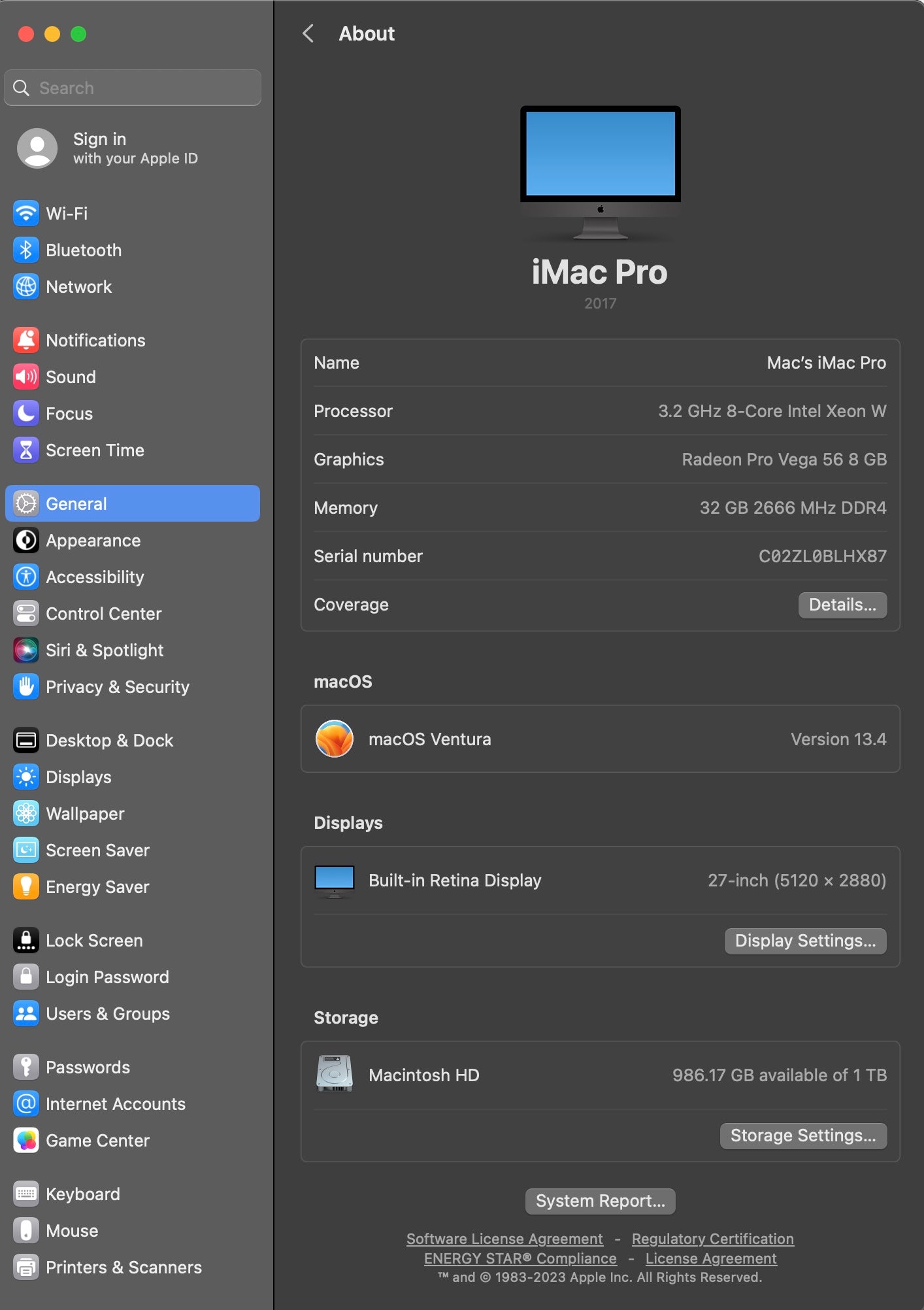 Apple 2017 iMac Pro 3.2GHz 8-Core Xeon 32GB RAM 1TB SSD Vega 56 8GB - Excellent