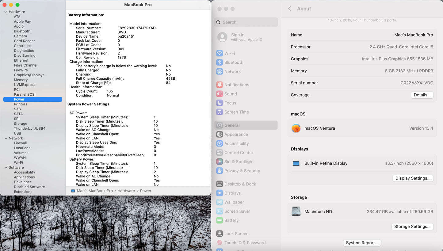 Apple 2019 MacBook Pro 13 in TB 2.4GHz i5 8GB RAM 256GB IIPG655 - Very Good