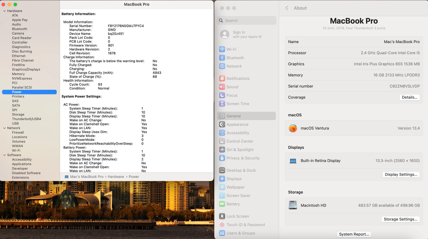 Apple 2019 MacBook Pro 13 in TB 2.4GHz i5 16GB RAM 512GB SSD IIPG655 - Excellent