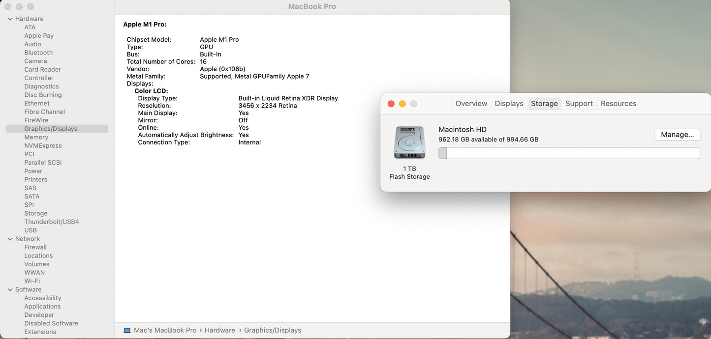 Apple 2021 MacBook Pro 16 in M1 Pro (10-Core CPU) (16-Core GPU) 16GB RAM 1TB SSD
