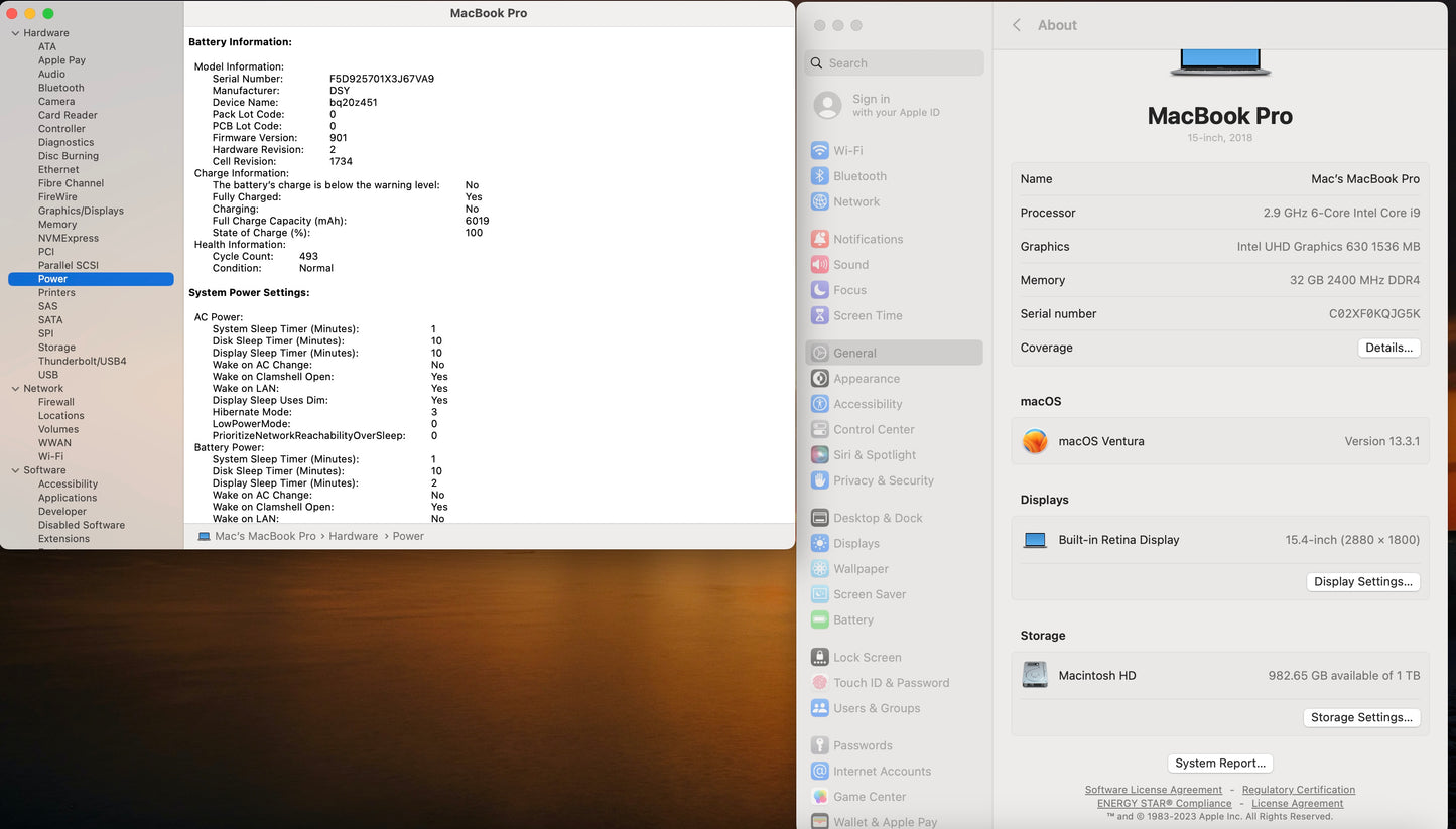 Apple 2018 MacBook Pro 15 in TB 2.9GHz i9 32GB 1TB SSD RP560X 4GB - Good