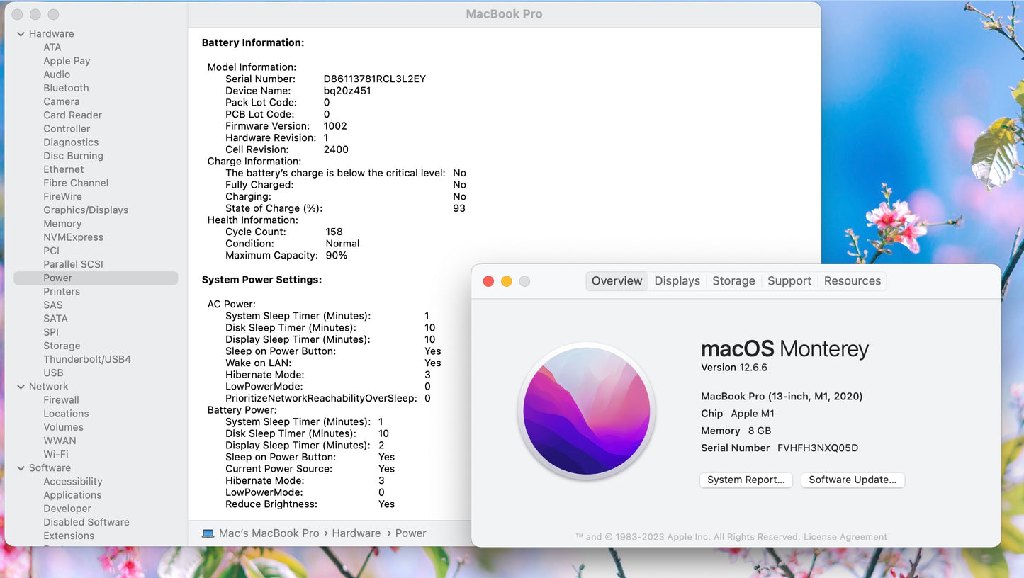 Apple 2020 MacBook Pro 13 in TB M1 3.2GHz 8GB RAM 256GB SSD - Very Good
