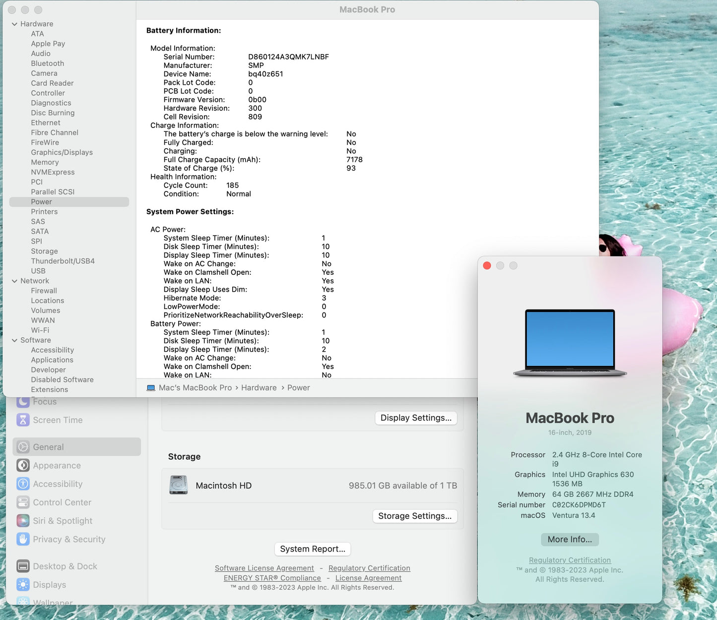 Apple 2019 MacBook Pro 16 in 2.4GHz i9 64GB RAM 1TB SSD RP5500M 8GB - Very Good