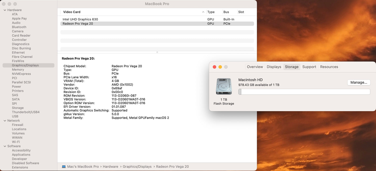 Apple 2019 MacBook Pro 15 in TB 2.4GHz i9 32GB RAM 1TB SSD Vega 20 4GB - Good