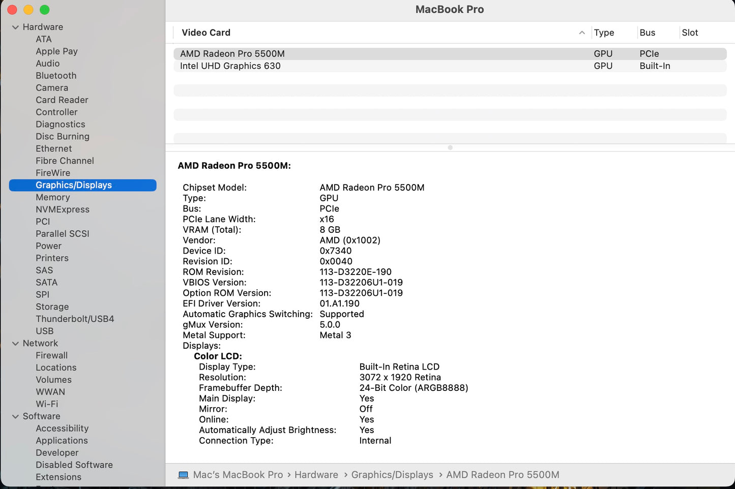 Apple 2019 MacBook Pro 16 in TB 2.4GHz i9 32GB RAM 2TB SSD RP5500M 8GB - Good
