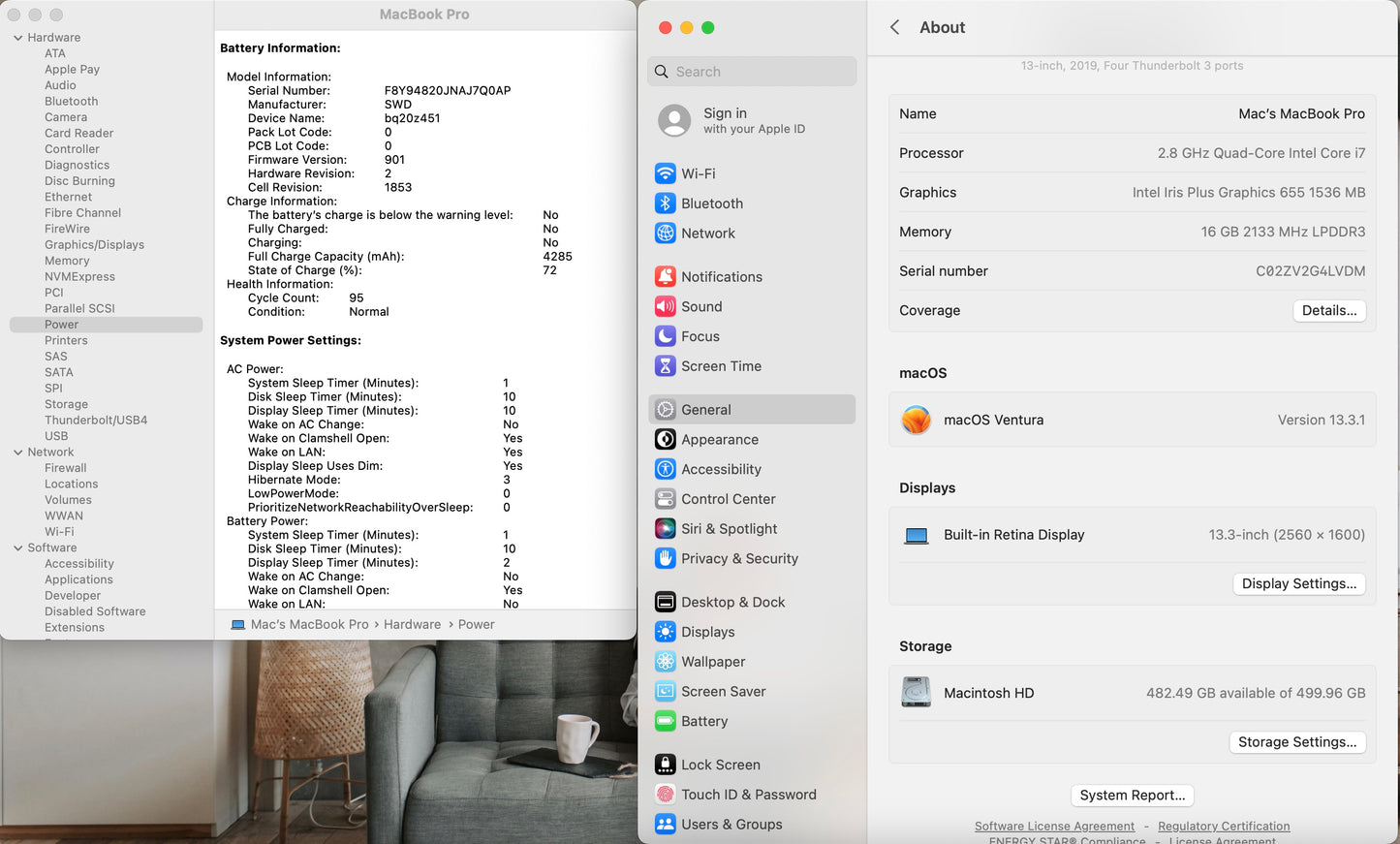 Apple 2019 MacBook Pro 13 in TB 2.8GHz i7 16GB RAM 512GB SSD IIPG655 - Very Good