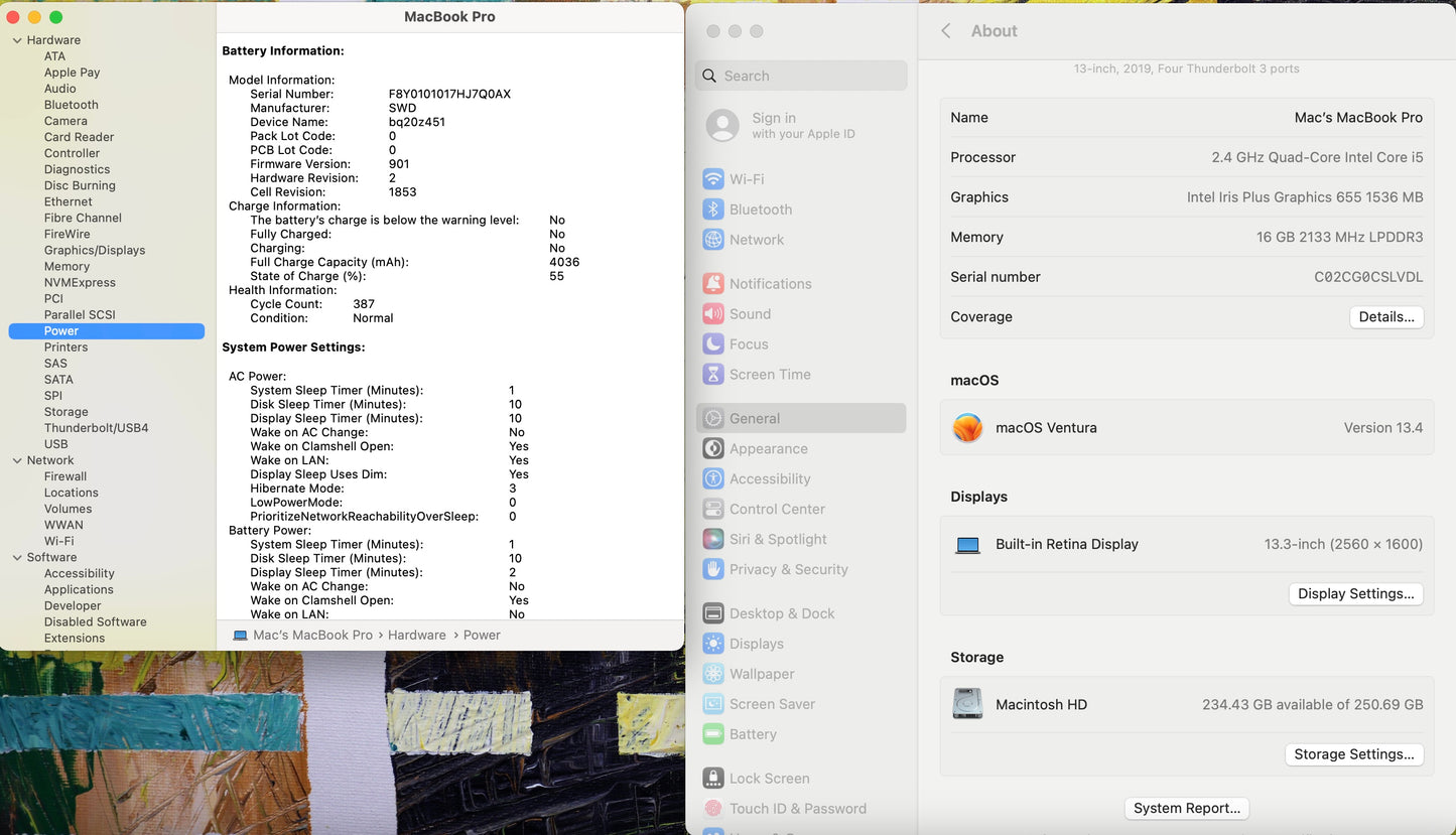 Apple 2019 MacBook Pro 13 in 2.4GHz i5 16GB RAM 256GB SSD IIPG655 - Very Good