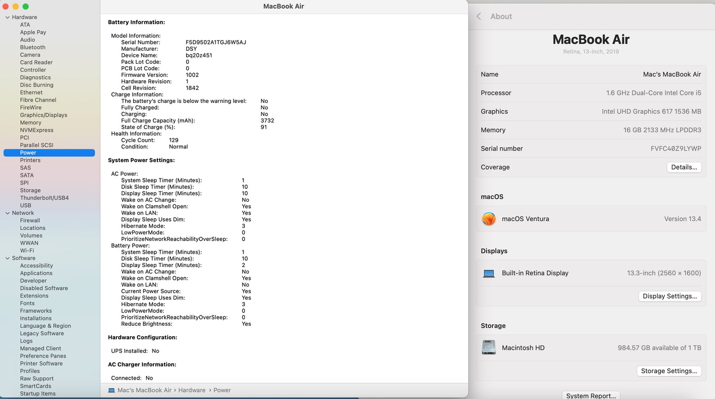 Apple 2019 MacBook Air 13in 1.6GHz i5 16GB RAM 1TB SSD IUG617 - Very Good