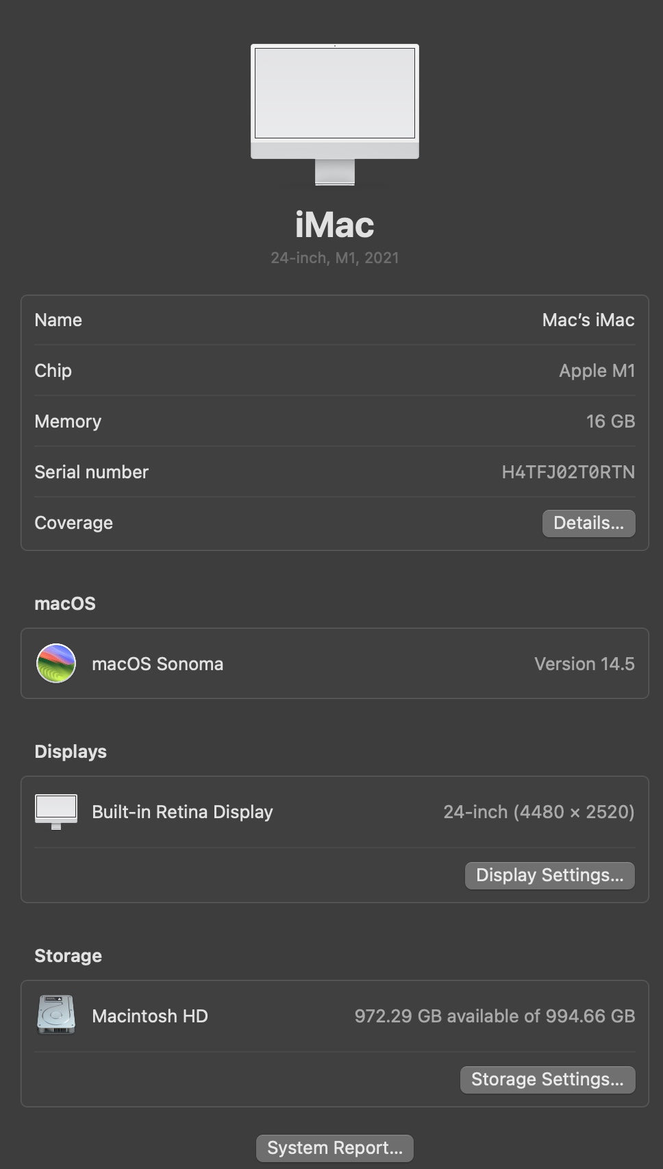 Apple 2021 iMac 24" M1 3.2GHz (8-Core-GPU) 16GB RAM 1TB SSD - Excellent