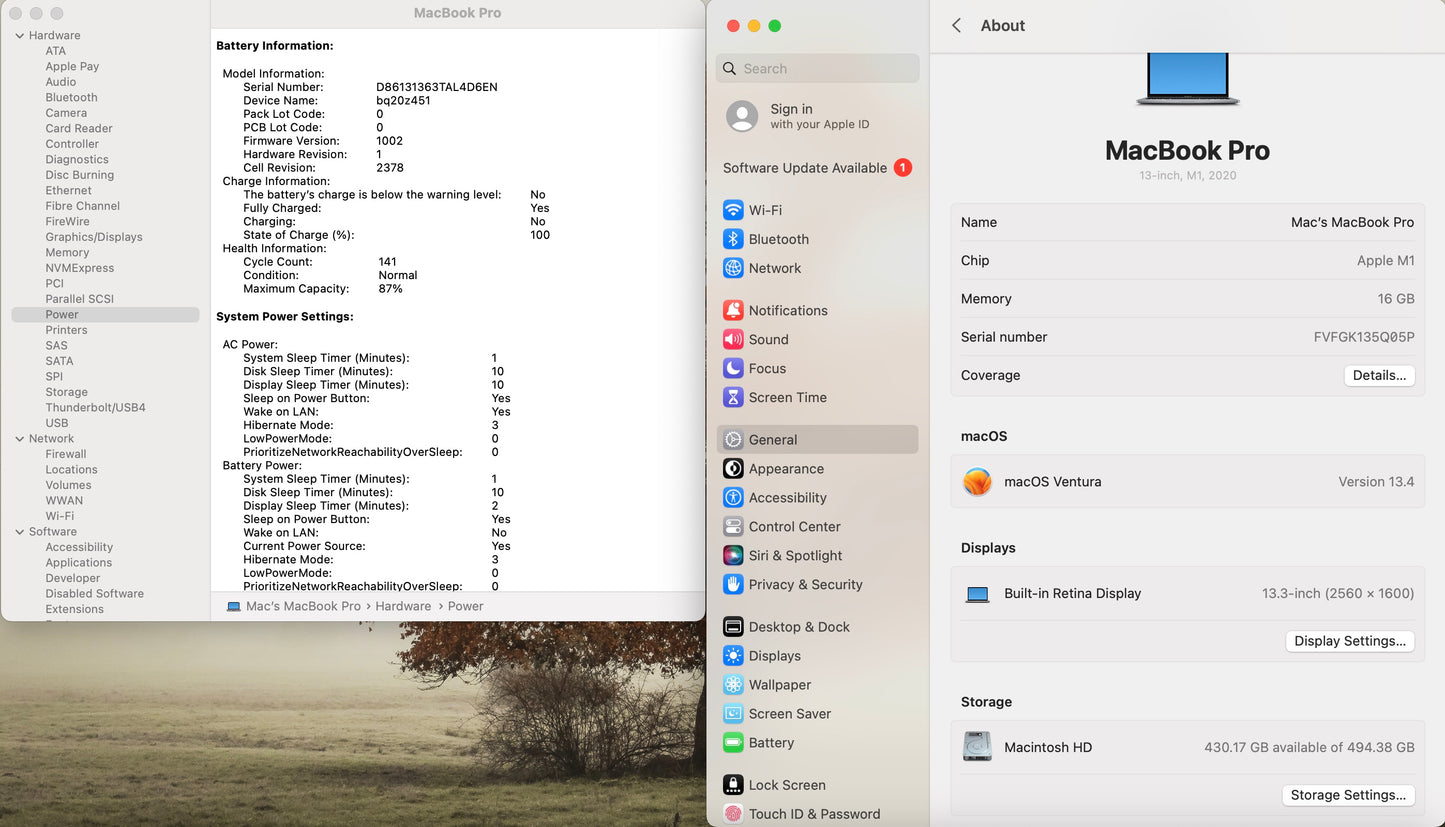 Apple 2020 MacBook Pro 13 in TB M1 3.2GHz 16GB RAM 512GB SSD - Excellent