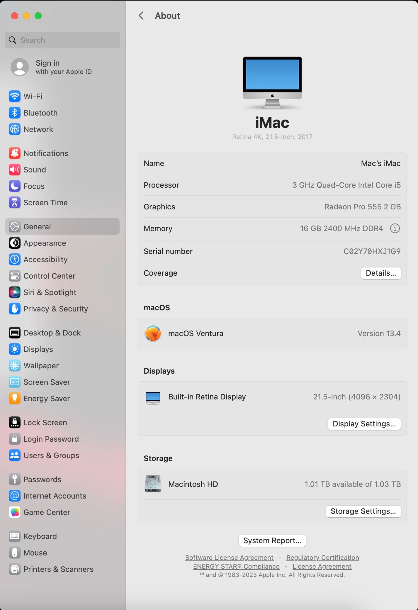 Apple 2017 iMac 21 in 3.0GHz i5 16GB RAM 1TB Fusion RP555 2GB - Very Good