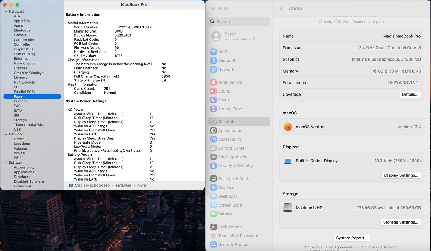 Apple 2019 MacBook Pro 13 in TB 2.4GHz i5 16GB RAM 256GB IIPG655 - Very Good