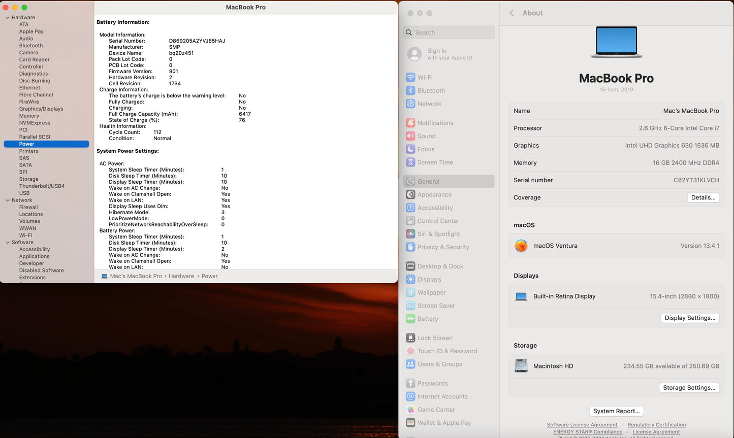 Apple 2019 MacBook Pro 15 in 2.6GHz i7 16GB RAM 256GB SSD RP555X 4GB - Very Good