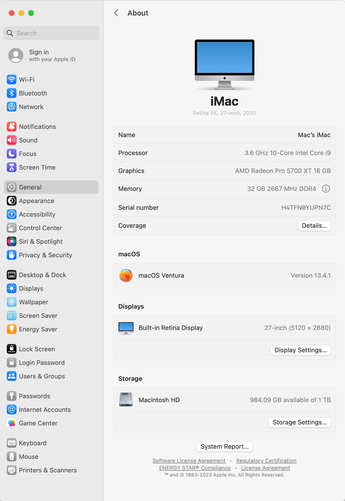 Apple 2020 iMac 27in 5K 3.6GHz i9 32GB RAM 1TB SSD RP5700XT 16GB AC+ - Excellent