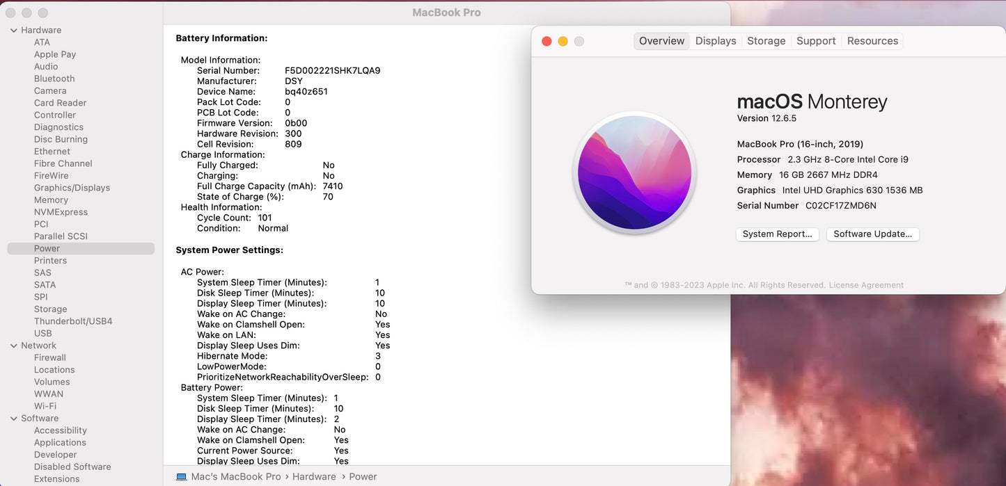 Apple 2019 MacBook Pro 16 in 2.3GHz i9 16GB RAM 1TB SSD RP5500m 4GB - Very Good