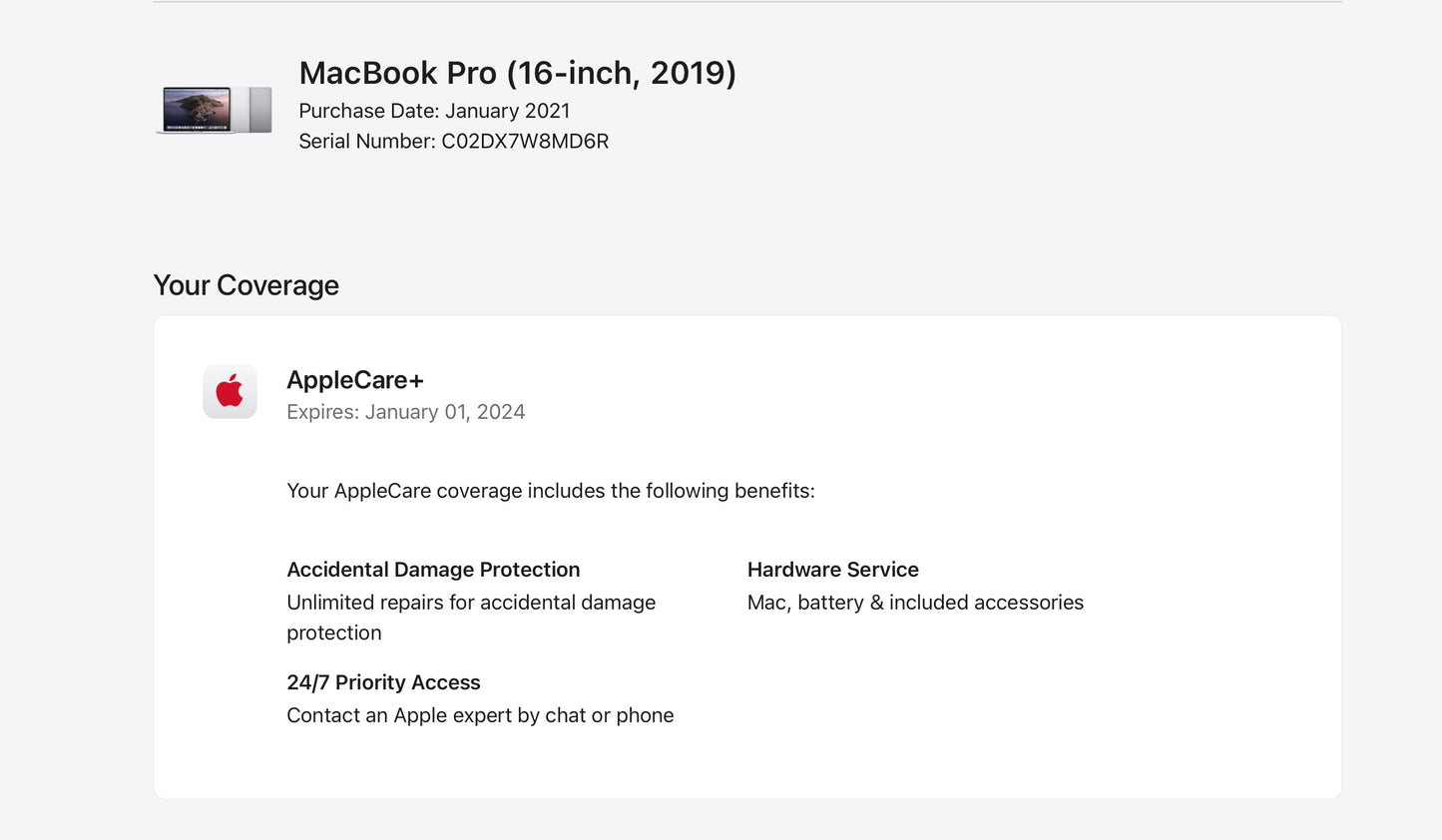 Apple 2019 MacBook Pro 16in 2.4GHz i9 32GB RAM 512GB SSD RP5500M AC+ - Very Good